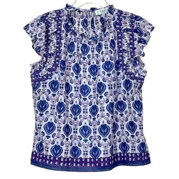 Sea New York Brigitte Border Top Violet Flutter Sleeves Cottage Victorian Tank L - Picture 2 of 10